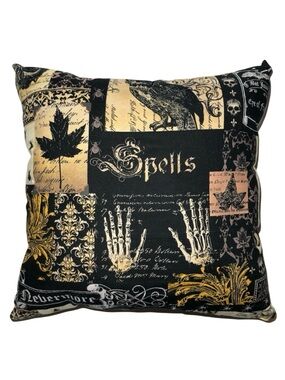 Spells Gothic Decorative Throw Pillow in Black and Cream